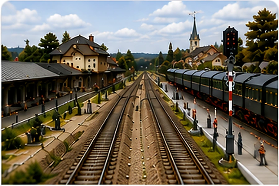 H0-Modellbahnhof mit mehreren Lichtsignalen und Dampflok